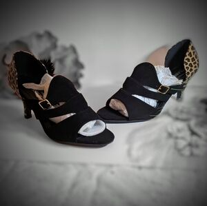 Leopard Accent Black Women's Heels